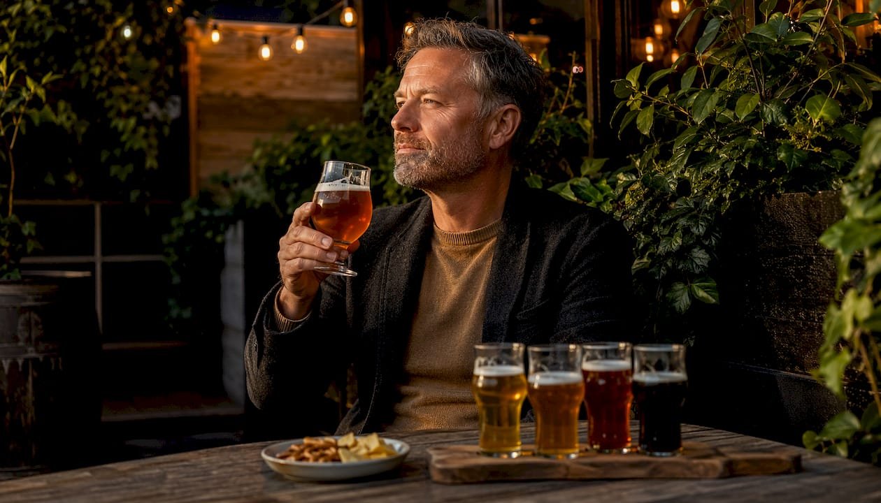 Man appreciating beer at perfect serving temperature