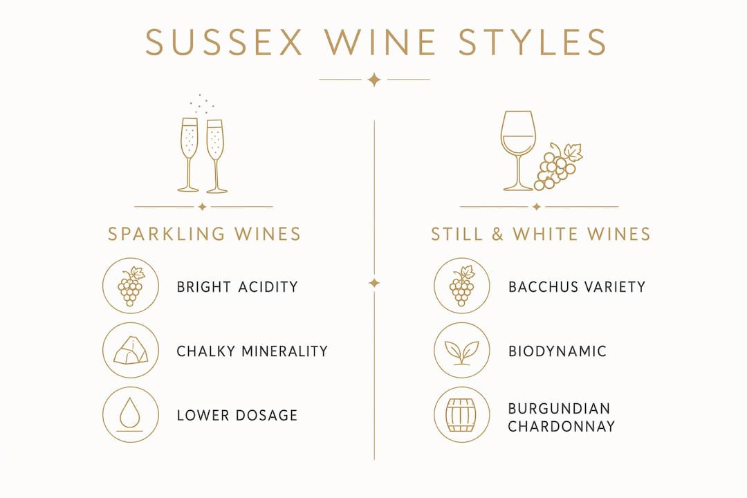 Infographic comparing Sussex sparkling and still wines