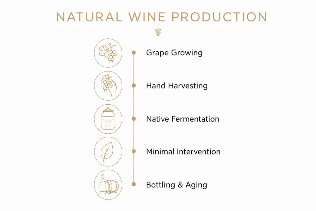Infographic illustrating steps of natural wine production