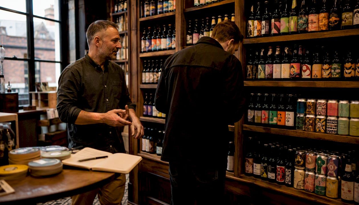 Independent UK craft beer bottle shop interior