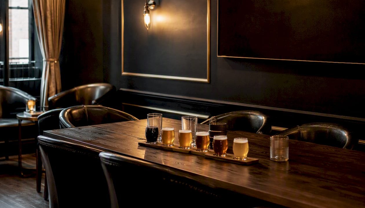 Reserved taproom table set with craft beer